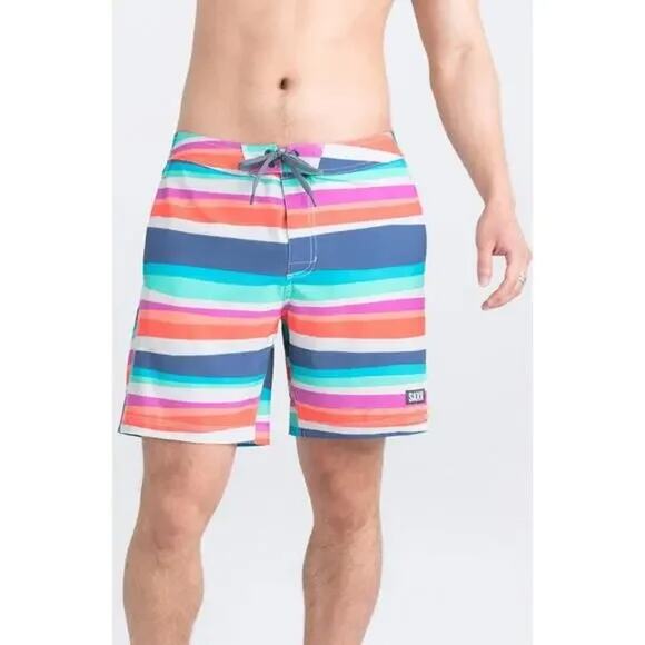 SAXX Swim Trunks Board Shorts Swim Wear Betawave 2N1 Blue Striped Ballpark 34 - Picture 1 of 12